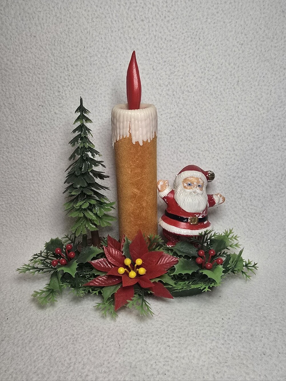 Holiday Santa Candle Centerpiece with Red Poinsettia